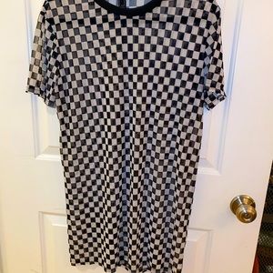 Mesh checkered print shirt dress SIZE M